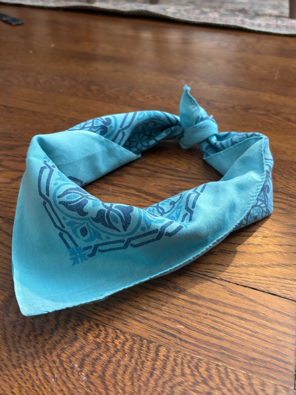 Vintage Blue Turquoise Floral Tile Print Bandana Scarf 21x21 Western Cottagecore